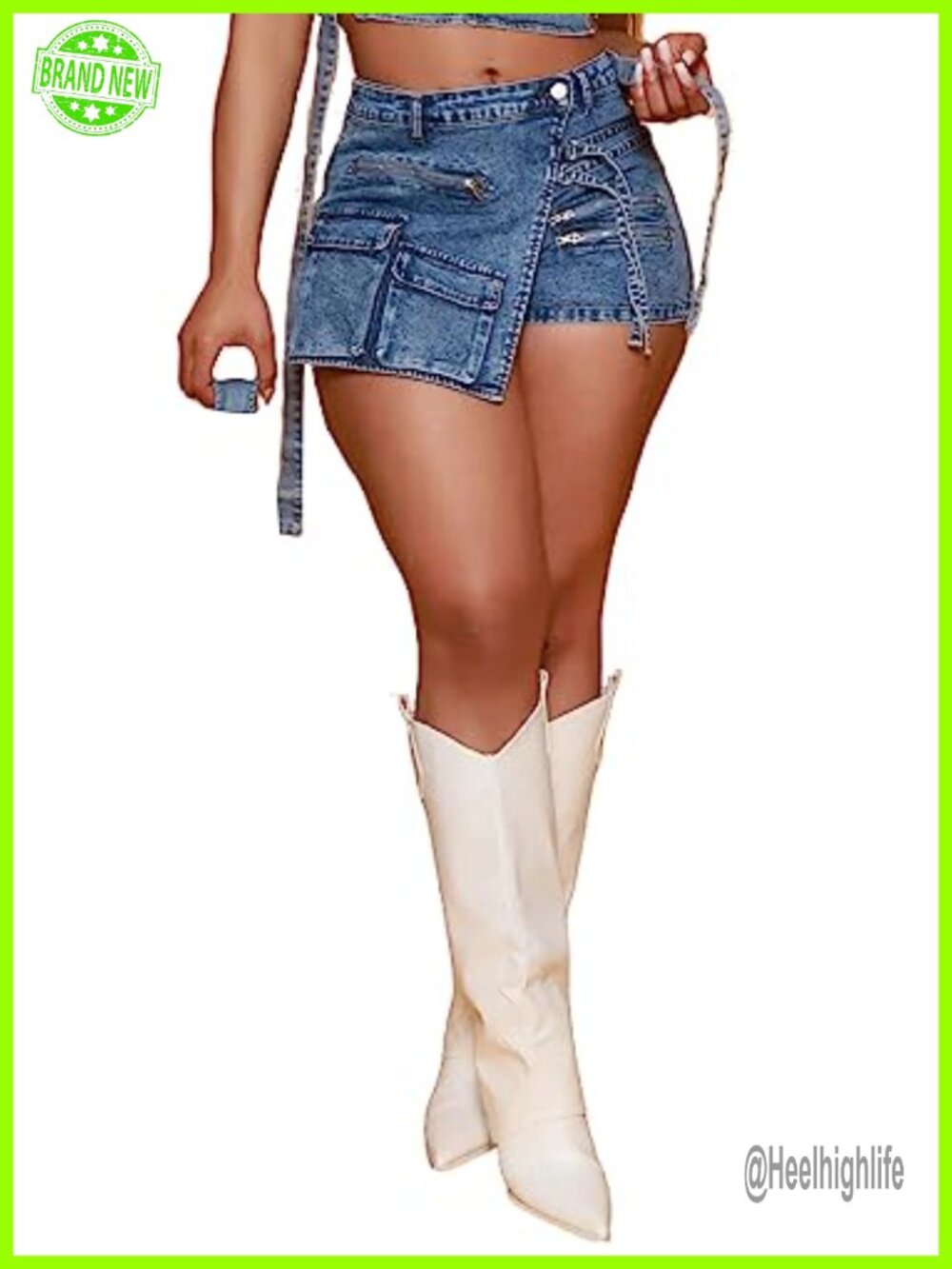 Women's Mini Denim Skirt Look High Waist Asymmetrical Shorts with Pockets